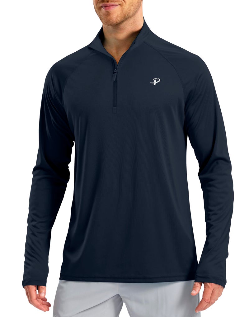 Pudolla Men's Fishing Shirts Long Sleeve Running Shirts for Men SPF Shirts for Men 1/4 Zip Up Rash Guard for Men(Navy Blue S) - Image 1