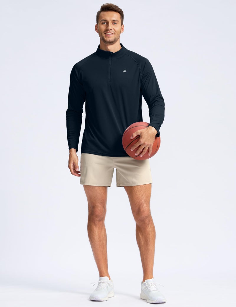 Pudolla Men's Fishing Shirts Long Sleeve Running Shirts for Men SPF Shirts for Men 1/4 Zip Up Rash Guard for Men(Navy Blue S) - Image 3