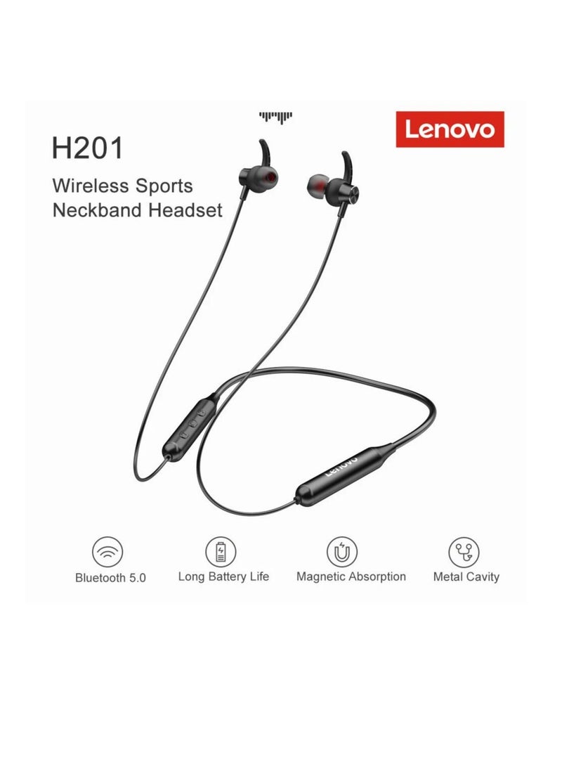 H201 Bluetooth V5.0 HIFI Stereo Magnetic Metal Cavity Wireless Neckband Sports Headphone with Mic Black - Image 1