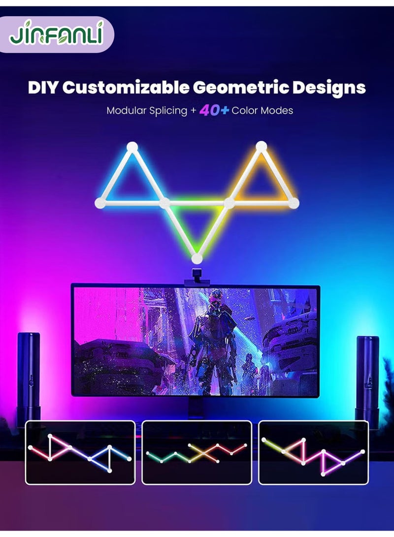 JINFANLI Smart Bluetooth RGB LED Wall Light Wire, Music Sync DIY Geometric Splicing Game Light, 16M+ Color Changing Home Decor Light, Works with Google Assistant, for Game Room, Bedroom - 9 Pieces, White - Image 4