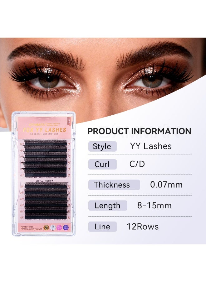 D'AMMA'N Damman 12 Rows Fox YY Shaped Eyelashes Extensions 0.07mm D Curl Y Shape Lash Extension Mix 9-14mm YY Fox Eye Lashes Makeup Tools - Image 2