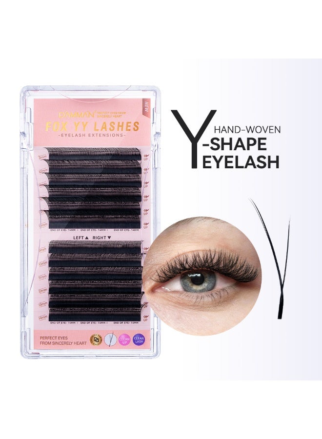 D'AMMA'N Damman 12 Rows Fox YY Shaped Eyelashes Extensions 0.07mm D Curl Y Shape Lash Extension Mix 9-14mm YY Fox Eye Lashes Makeup Tools - Image 1