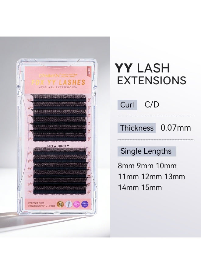 D'AMMA'N Damman 12 Rows Fox YY Shaped Eyelashes Extensions 0.07mm D Curl Y Shape Lash Extension Mix 9-14mm YY Fox Eye Lashes Makeup Tools - Image 3