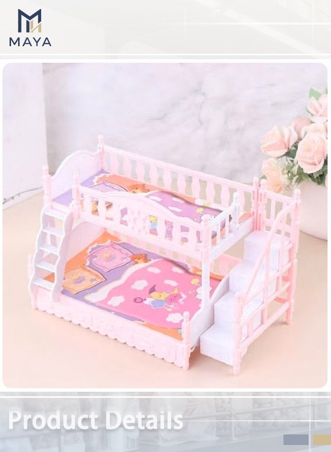 Maya Bunk Bed Princess Double Bed with Stairs European Style Furniture Accessories Toy Doll Accessories (Pink) - Image 5