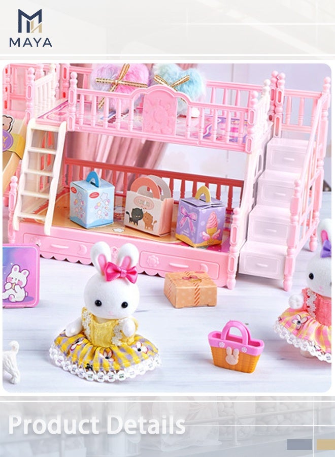 Maya Bunk Bed Princess Double Bed with Stairs European Style Furniture Accessories Toy Doll Accessories (Pink) - Image 3