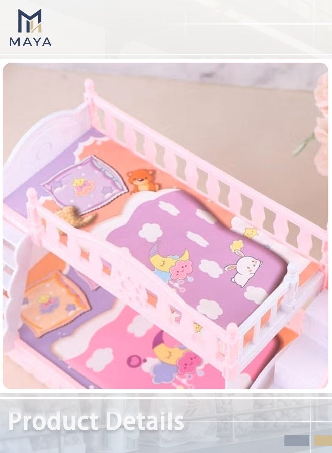 Maya Bunk Bed Princess Double Bed with Stairs European Style Furniture Accessories Toy Doll Accessories (Pink) - Image 4
