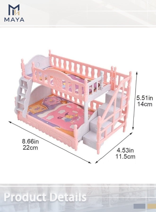 Maya Bunk Bed Princess Double Bed with Stairs European Style Furniture Accessories Toy Doll Accessories (Pink) - Image 2