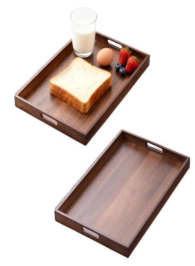 bangminda 2Pcs Wood Serving Trays with Handles 17in Large Wooden Trays for Ottoman, Breakfast in Bed, Decorative Serving Trays Platter for Breakfast Patio, Ottoman, Coffee Table, BBQ, Party - Image 1
