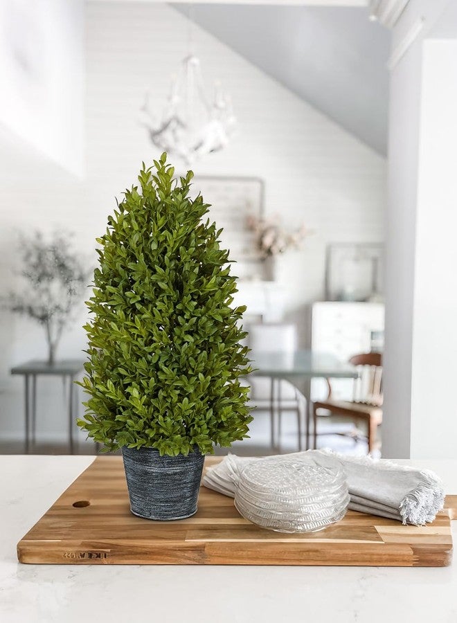 GnFlus Artificial Boxwood Cone Topiary Tree, 18" Small Fake Plant Faux Potted Plant with Galvanized Metal Pot for Indoor Home Farmhouse Kitchen Window Shelf Dining Table Desk Centerpieces Décor - Image 3