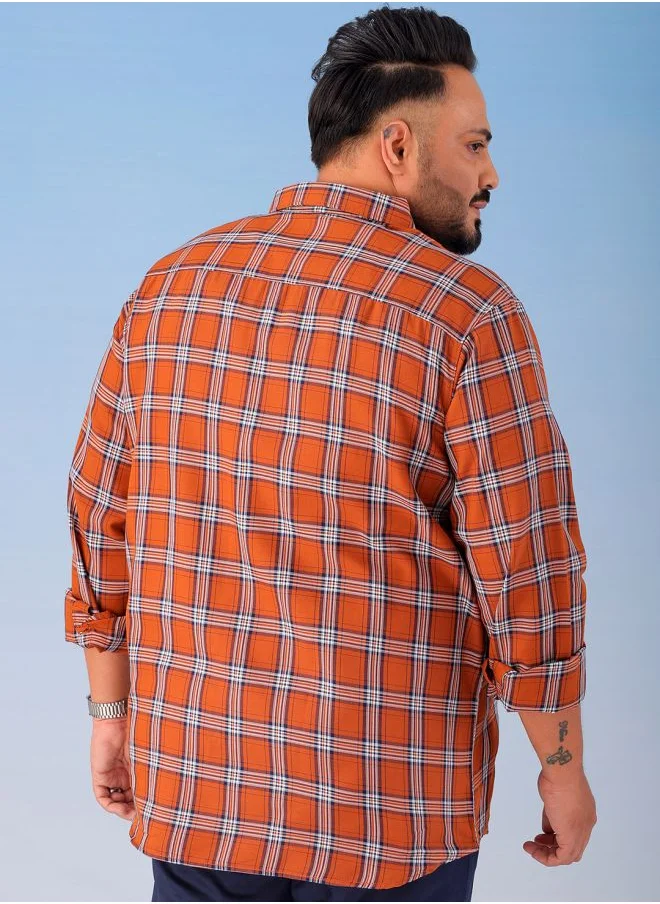 هاردسودا Men Plus Size Regular Fit Checkered Cutaway Collar Full Sleeves Casual Shirt