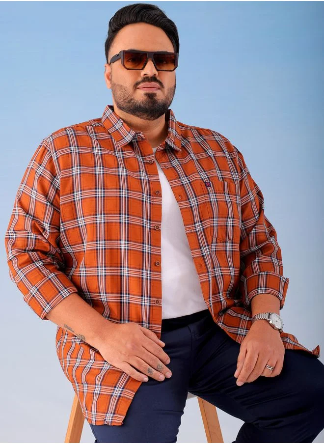 هاردسودا Men Plus Size Regular Fit Checkered Cutaway Collar Full Sleeves Casual Shirt