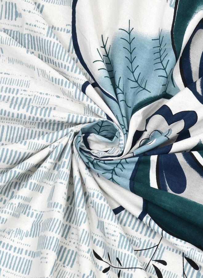 CLOTHOLOGY مجموعة ملاءات سرير كينج من CLOTHOLOGY مزينة بنقوش زهور باللونين الأزرق والأبيض 180TC قطن نقي - Image 5