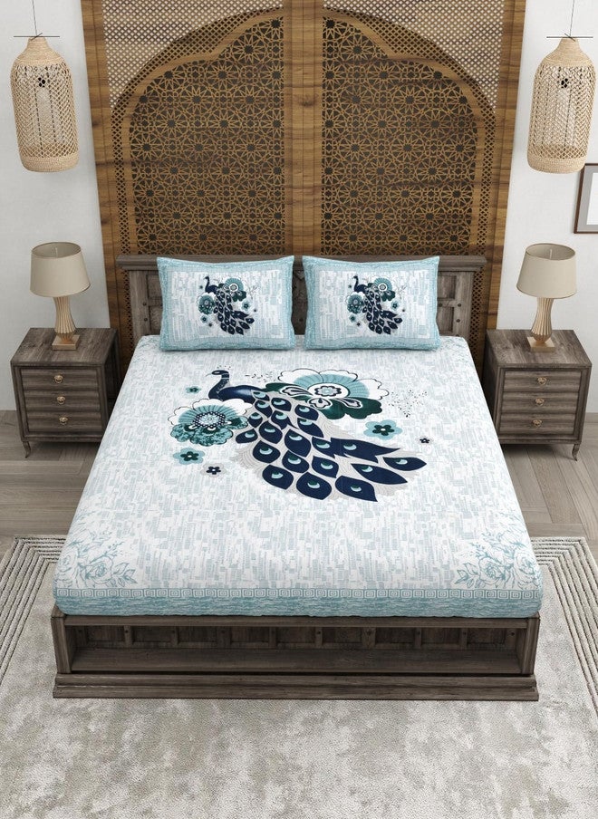 CLOTHOLOGY مجموعة ملاءات سرير كينج من CLOTHOLOGY مزينة بنقوش زهور باللونين الأزرق والأبيض 180TC قطن نقي - Image 3