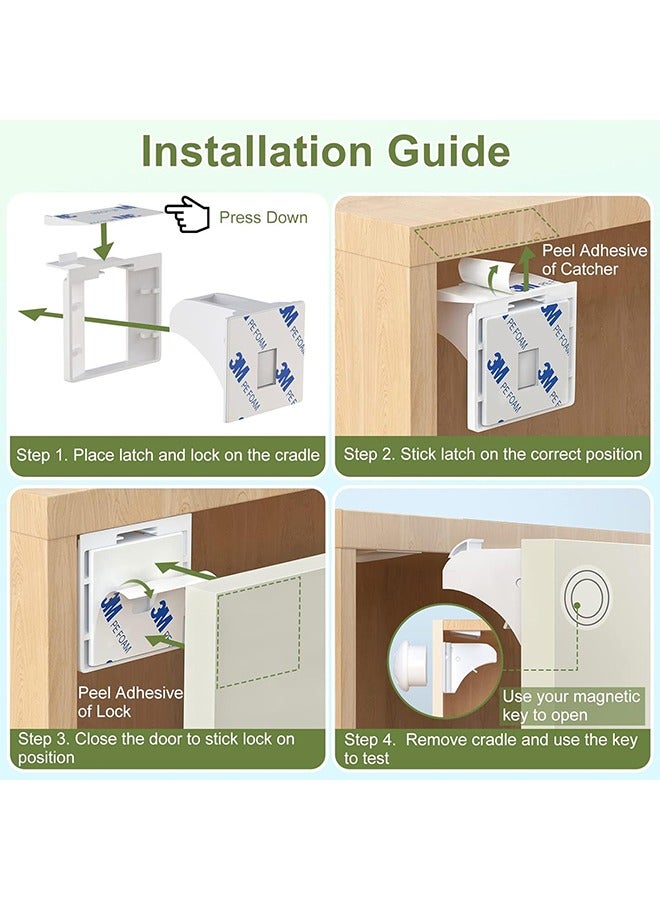 Child Safety Magnetic Cabinet Locks(4 Locks + 1 Keys), Easy Install Magnetic Cabinet Locks Child Proofing, No Tools Or Screws Needed - Image 5