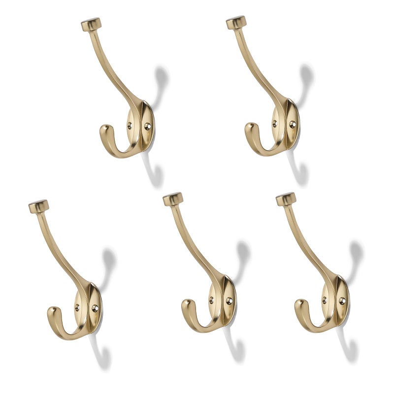 CABDM The 5 Pack 5-1/2 inch Heavy-Duty Coat Hooks are Suitable for Overcoats/Hats/Keys/Bags/Bathrobes, and The Champagne Bronze Towel Robe Hooks are Suitable for Both Household and Commercial uses - Image 1