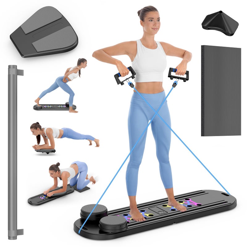 Rayspace Pilates Board, Foldable Pilates Reformer Set 7 in 1 Multi-Purpose pilates equipment for Women Full Body Workouts at Home, Rayspace Portable Ab Core Trainer, Exercise Board with Timer & Resistance Band - Image 1
