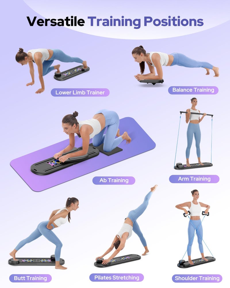 Rayspace Pilates Board, Foldable Pilates Reformer Set 7 in 1 Multi-Purpose pilates equipment for Women Full Body Workouts at Home, Rayspace Portable Ab Core Trainer, Exercise Board with Timer & Resistance Band - Image 2