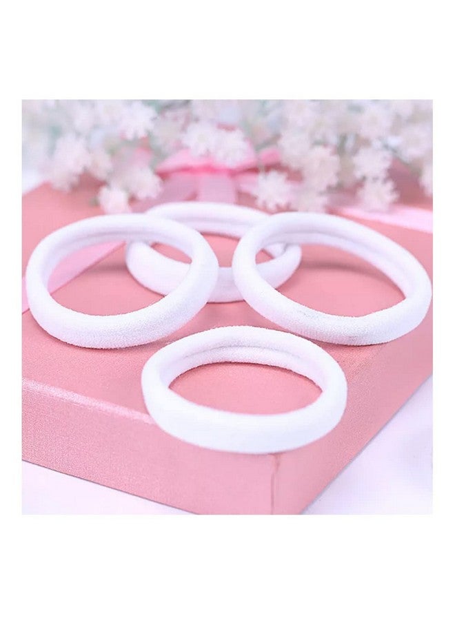 Elina 60 White Colour Elastic Hair Rubber Band Ponytail Holders Long Lasting Allday Wear School, Cotton Stretchable Hair Ties, Buns Headbands, Accessory for Women, Girls (Pack of 60)(white) - Image 4