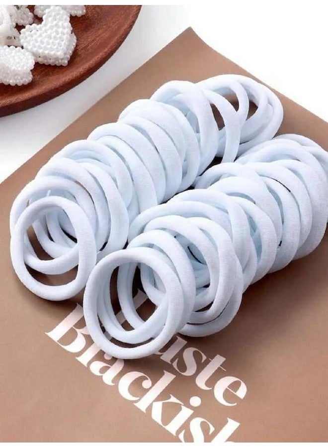 Elina 60 White Colour Elastic Hair Rubber Band Ponytail Holders Long Lasting Allday Wear School, Cotton Stretchable Hair Ties, Buns Headbands, Accessory for Women, Girls (Pack of 60)(white) - Image 2