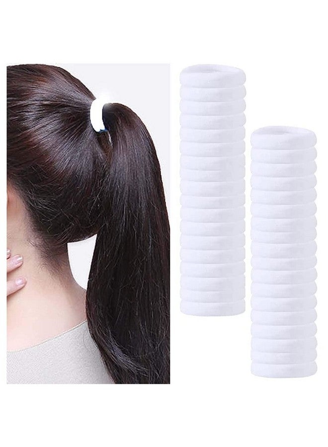 Elina 60 White Colour Elastic Hair Rubber Band Ponytail Holders Long Lasting Allday Wear School, Cotton Stretchable Hair Ties, Buns Headbands, Accessory for Women, Girls (Pack of 60)(white) - Image 3