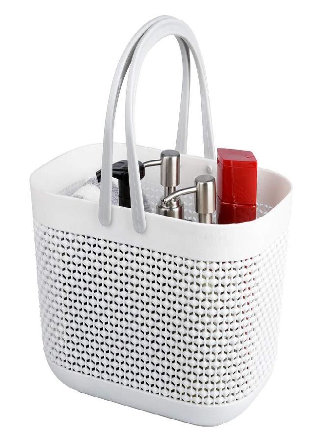 UUJOLY Plastic Organizer Storage Baskets with Handles, Shower Caddy Bins Organizer for Bathroom and kitchen（White） - Image 1