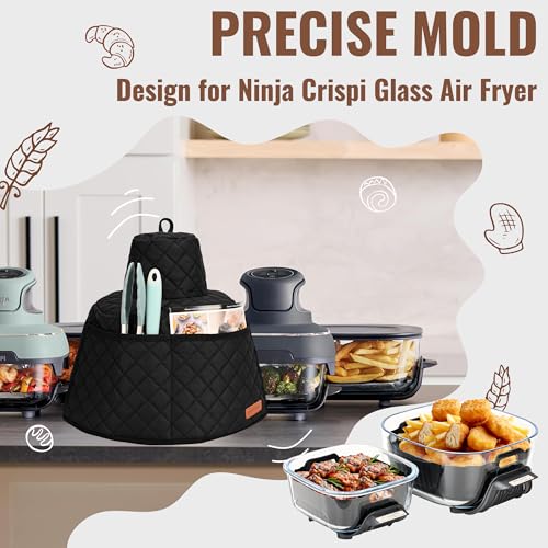CROTIRAD غطاء غبار زجاجي لقلاية الهواء CROTIRAD متوافق مع Ninja Crispi، غطاء محمول مع جيوب لقلاية الهواء Ninja Crispi، أسود - Image 2