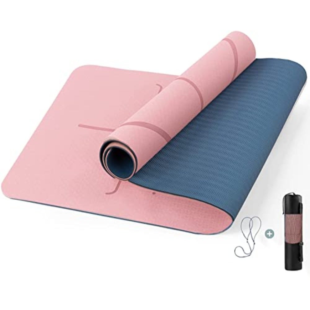 Yoga Mat, Non Slip Pilates Fitness Exercise Mat with Alignment Marks for Women Men, 183 x 61 x 0.6cm Thick Eco Friendly TPE, Carrying Strap Storage Bag Included