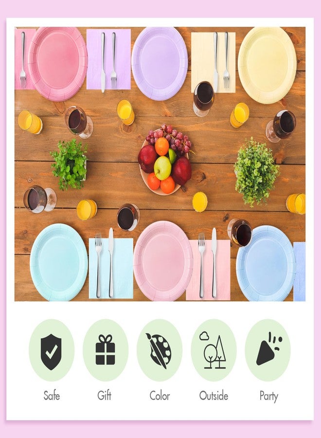 Zhehao 120 Pcs Disposable Paper Plates and Napkins Bulk Birthday Party Decorations 7 inch Disposable Plates for Baby Shower Wedding Party Supplies(Light Pink, Green, Purple, Yellow, Blue, Pink) - Image 3