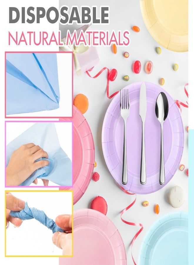 Zhehao 120 Pcs Disposable Paper Plates and Napkins Bulk Birthday Party Decorations 7 inch Disposable Plates for Baby Shower Wedding Party Supplies(Light Pink, Green, Purple, Yellow, Blue, Pink) - Image 4