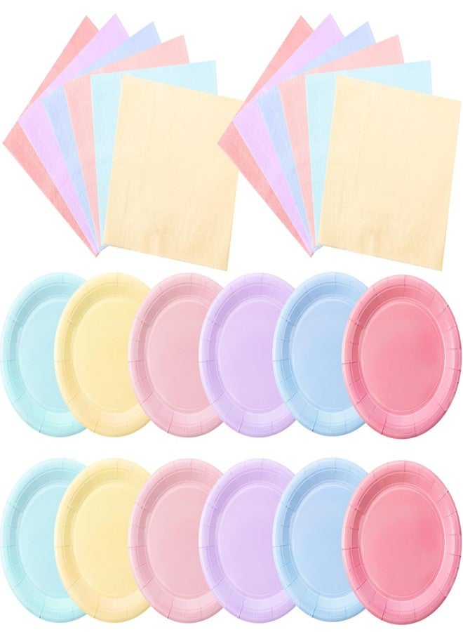 Zhehao 120 Pcs Disposable Paper Plates and Napkins Bulk Birthday Party Decorations 7 inch Disposable Plates for Baby Shower Wedding Party Supplies(Light Pink, Green, Purple, Yellow, Blue, Pink) - Image 1