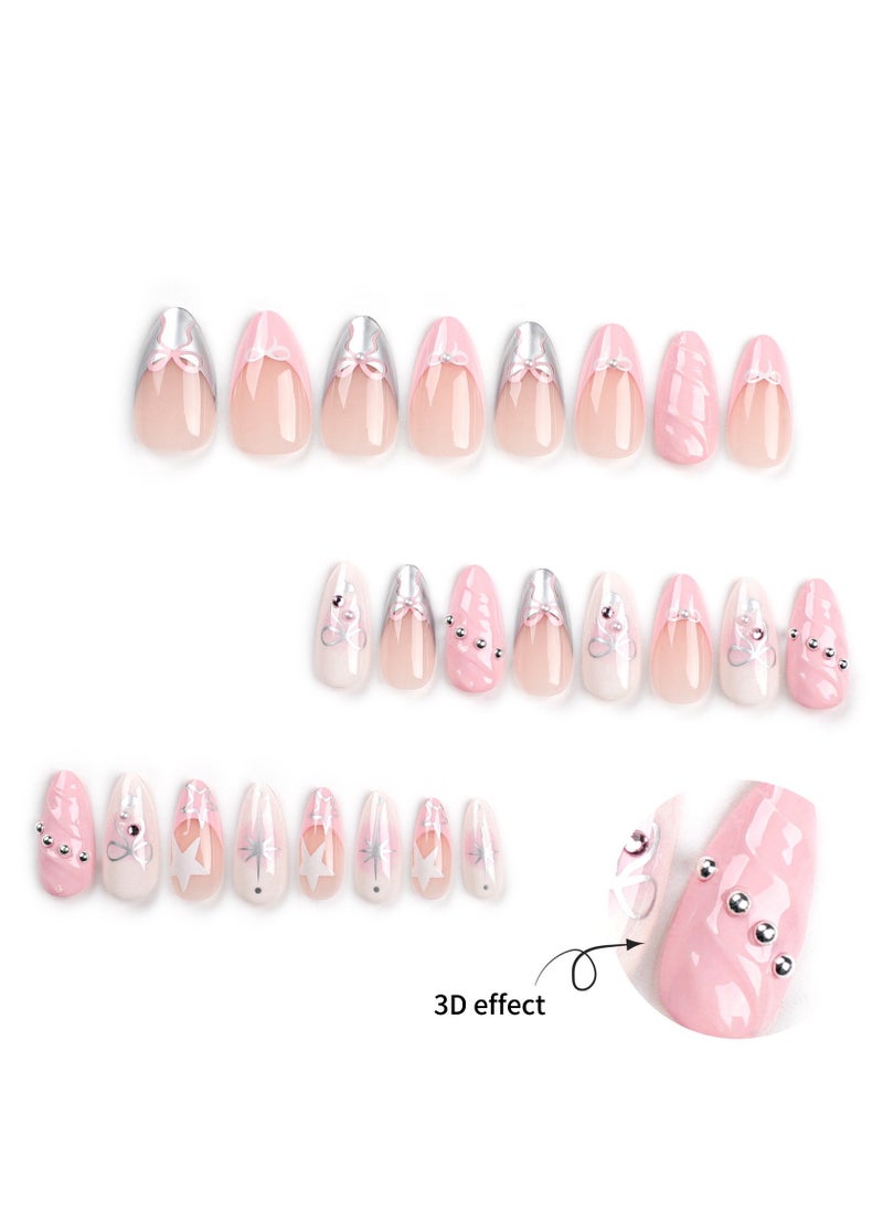 JOSQUEWNN - Press On Nail,Cold-Tone 3d Water Drop Shell Nail Art, Almond-Shaped Artificial Nails,24pcs.Fake Acrylic Nails With Glue Kit. - Image 1