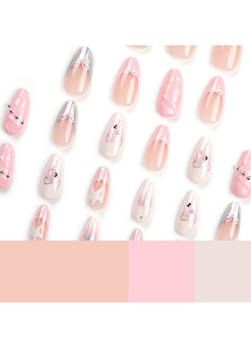 JOSQUEWNN - Press On Nail,Cold-Tone 3d Water Drop Shell Nail Art, Almond-Shaped Artificial Nails,24pcs.Fake Acrylic Nails With Glue Kit. - Image 1