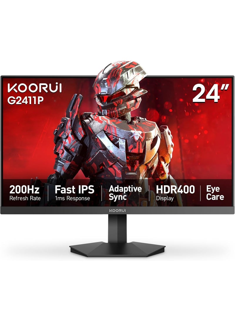 KOORUI 24 Inch  Full HD Gaming Monitor, 200 Hz, 89% DCI-P3, MPRT 1ms, HDR 400 (1920 x 1080) Display, AMD FreeSync Premium Gaming UI - G2411P - Image 1