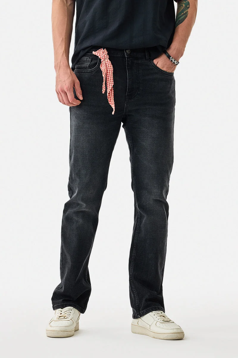 SNITCH Charcoal Grey Solid Straight Fit Casual Jeans