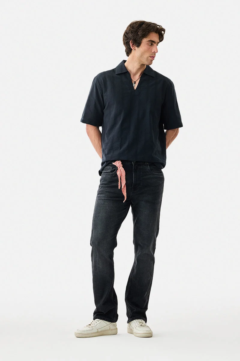 SNITCH Charcoal Grey Solid Straight Fit Casual Jeans