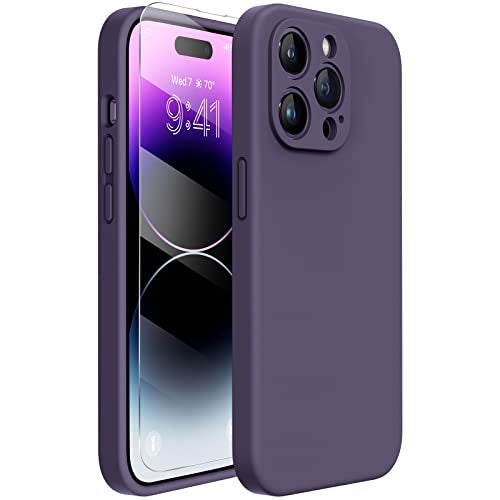 Miracase Designed for iPhone 14 Pro Max Phone Case with Screen Protector,[Upgraded Enhanced Camera Protection],Shockproof Liquid Silicone Case with Microfiber Lining,6.7 inch, Dark Purple - Image 1