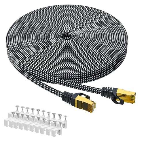 ARISKEEN Cat 8 Ethernet Cable 25 FT, Nylon Braided High Speed Cat8 Network LAN Patch Cord, 40Gbps 2000Mhz Shielded RJ45 Flat Internet Cable (Black) - Image 1