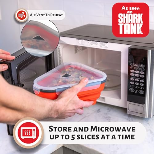 PIZZA PACK The Perfect Pizza Pack™ - Reusable Pizza Storage Container with 5 Microwavable Serving Trays - BPA-Free Adjustable Pizza Slice Container to Organize & Save Space, Red - Image 4