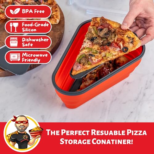 PIZZA PACK The Perfect Pizza Pack™ - Reusable Pizza Storage Container with 5 Microwavable Serving Trays - BPA-Free Adjustable Pizza Slice Container to Organize & Save Space, Red - Image 2