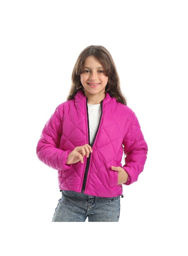 Andora Full Zipper Closure Hooded Pump Jacket - Pink - Image 1