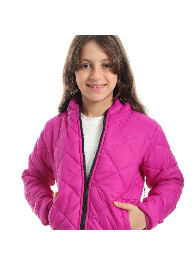 Andora Full Zipper Closure Hooded Pump Jacket - Pink - Image 3