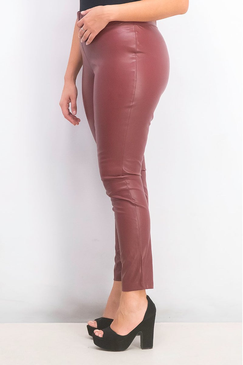 INC Women Regular Fit Faux Leather Leggings, Port - Image 4