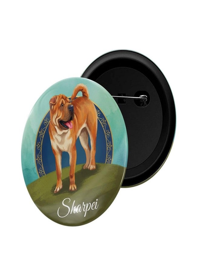 dhcrafts Pin Badges Green Color Sharpei Pet Dog Glossy Finish Design Pack of 1 - Image 1