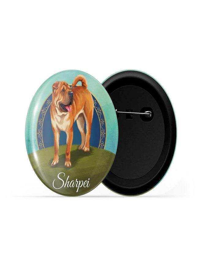 dhcrafts Pin Badges Green Color Sharpei Pet Dog Glossy Finish Design Pack of 1 - Image 2