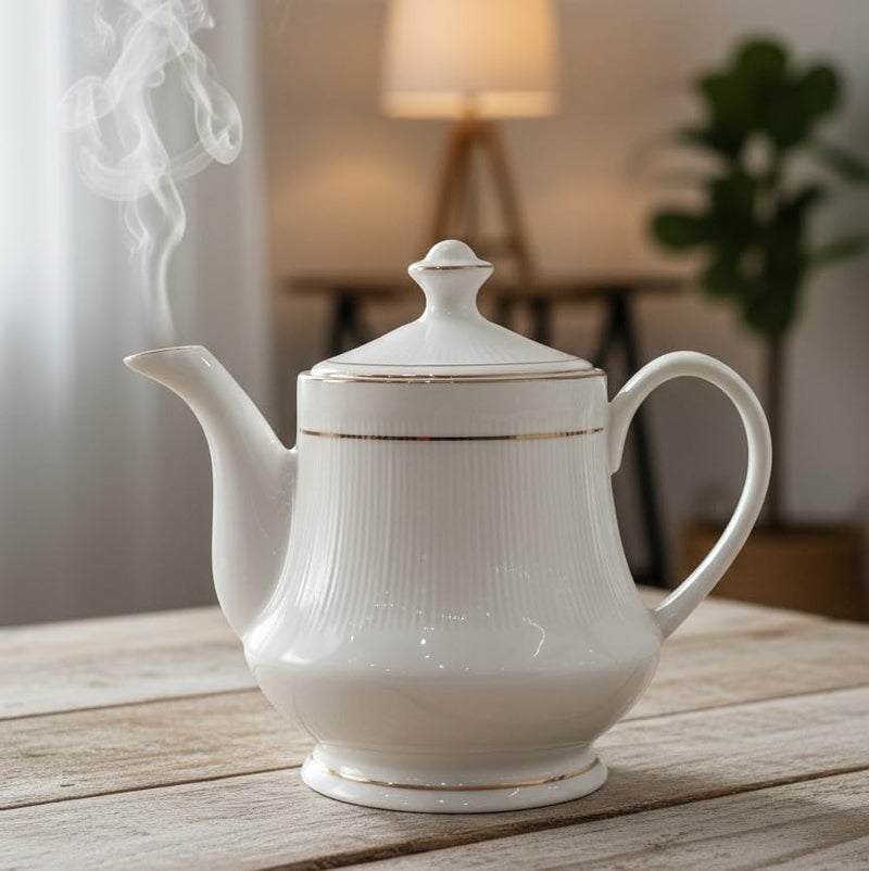 Femora Elegant White Bone China Teapot with Gold Trim | 1700 Ml | - Ideal for Tea Parties, Gifting, and Home Decor - Image 4