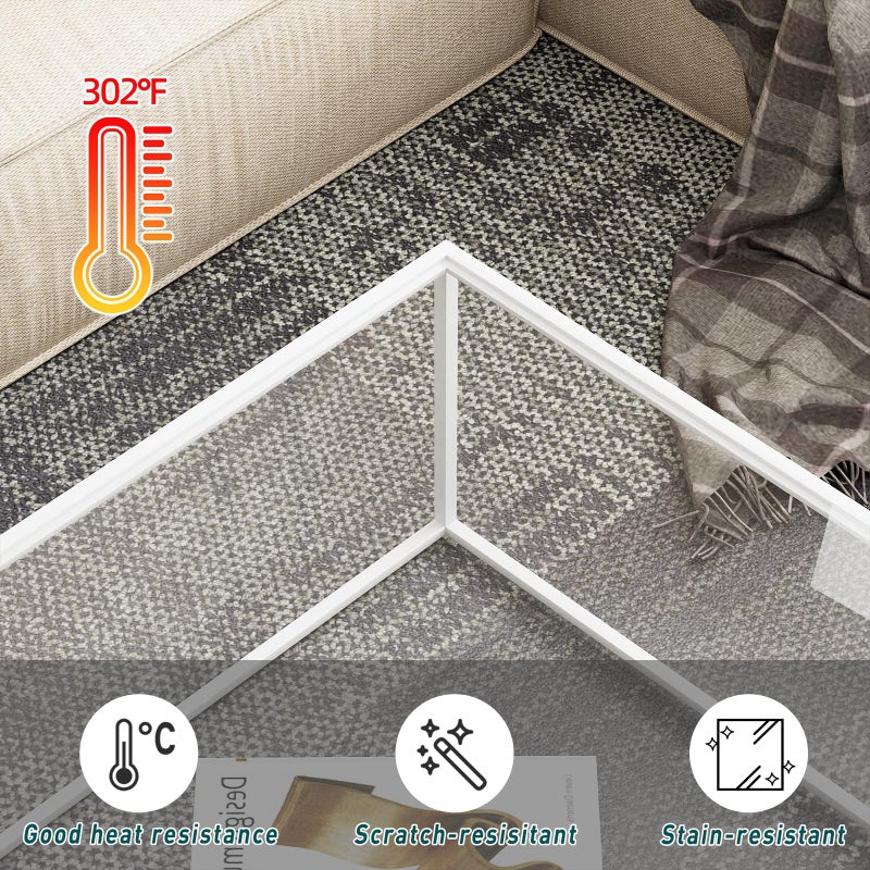 Easy Paws â€‹â€‹â€‹â€‹â€‹â€‹â€‹â€‹â€‹â€‹â€‹â€‹Glass Coffee Table Square Coffee Table for Small Space,Modern Minimalist Center Table for Living Room Home Office,Tempered Glass-top with Sturdy Metal Frame,Easy Assembly,27 x 27In, White - Image 5