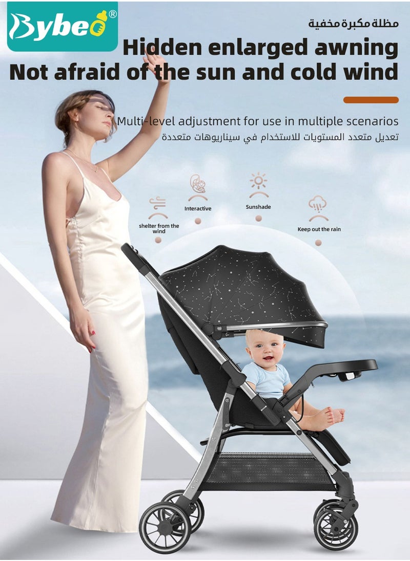 Generic - Lightweight Baby Stroller, Shock Absorption Travel Cabin, One-Hand Folding Babies Strollers for Newborn, Infant, Kids with Dinner Plate, Mat and Mosquito Net, High Landscape, 175-Degree Adjustable - Image 1