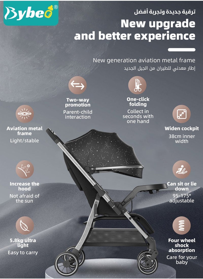 Generic - Lightweight Baby Stroller, Shock Absorption Travel Cabin, One-Hand Folding Babies Strollers for Newborn, Infant, Kids with Dinner Plate, Mat and Mosquito Net, High Landscape, 175-Degree Adjustable - Image 1