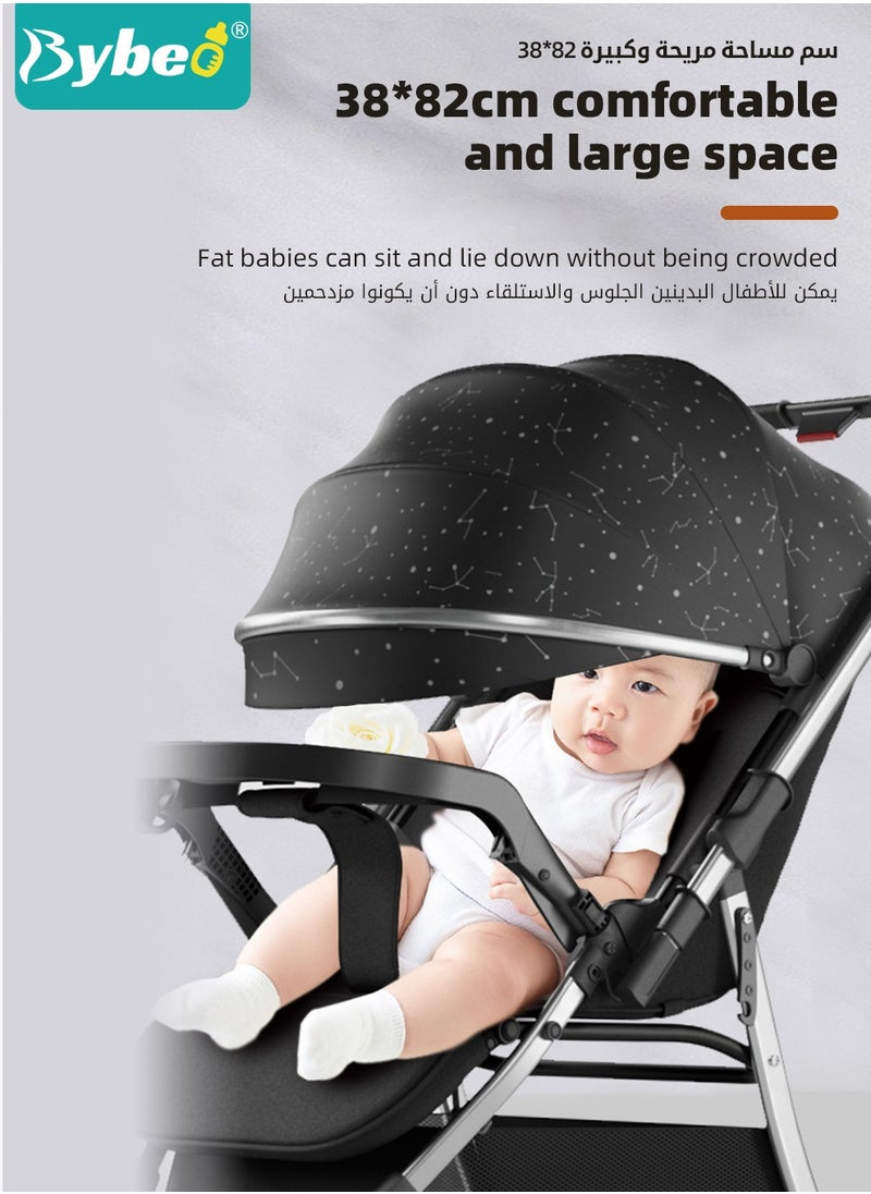 Generic - Lightweight Baby Stroller, Shock Absorption Travel Cabin, One-Hand Folding Babies Strollers for Newborn, Infant, Kids with Dinner Plate, Mat and Mosquito Net, High Landscape, 175-Degree Adjustable - Image 1