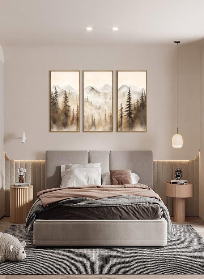 IARTTOP Large Mountain Forest Framed Canvas Wall Art 16x24 Inch Set of 3 Abstract Misty Woodland Painting Modern Farmhouse Art Prints for Living room Dining room - Image 5